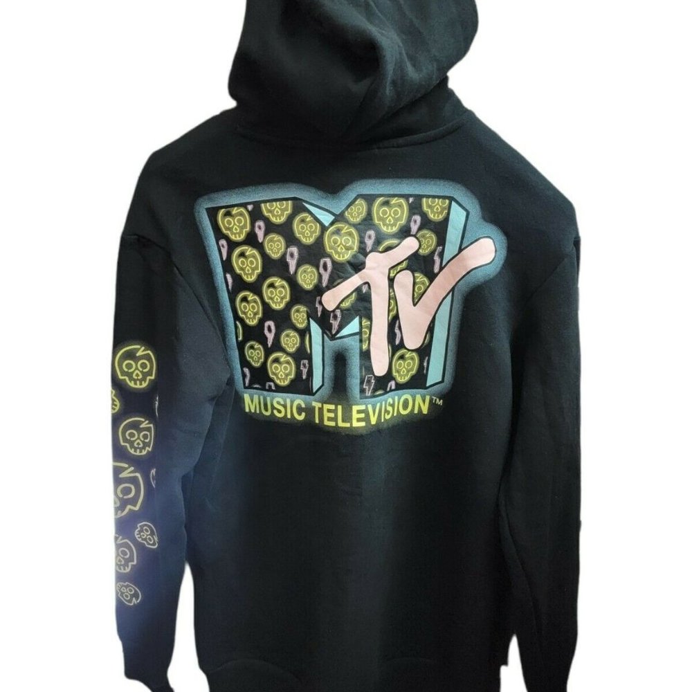 MTV Black Unisex Medium Hoodie Hooded Sweatshirt Music Television Skulls Medium